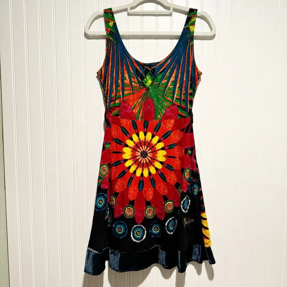 Desigual Tropical Floral Tank Dress Cotton No Belt Size Small - Picture 2 of 8